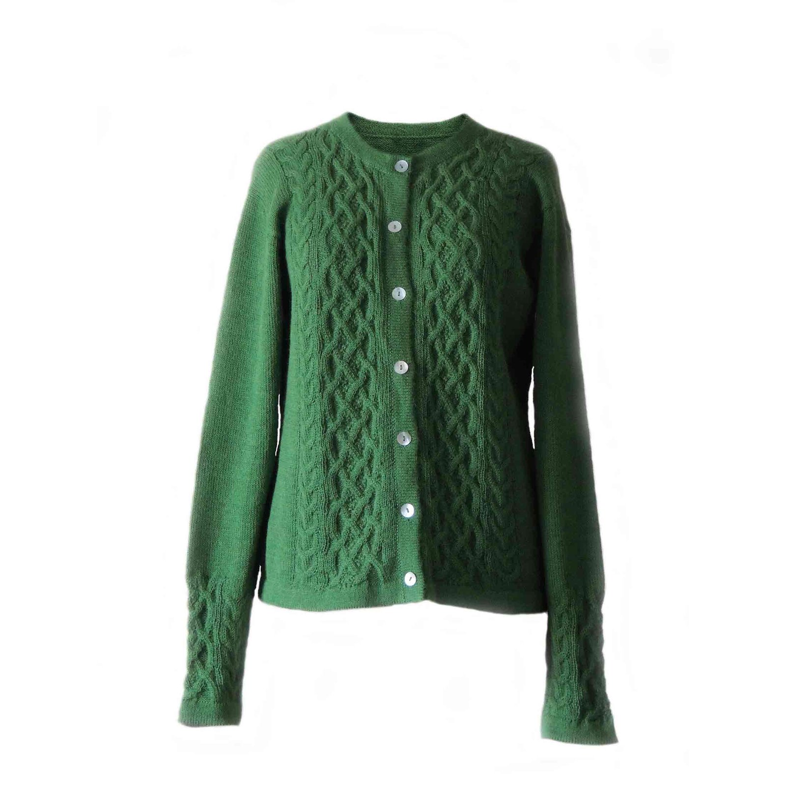 PFL knitwear cardigan with crewneck, cable pattern baby alapca