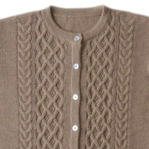 PFL knitwear cardigan with crewneck, cable pattern baby alapca