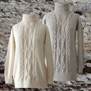 21-2101-NN PFL knitwear producer wholesale Women's hand knitted high collar sweater with cable pattern.