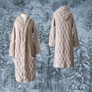 22-1014 pfl knitwear capote coat / cardi coat hand crocheted, alpaca blend.