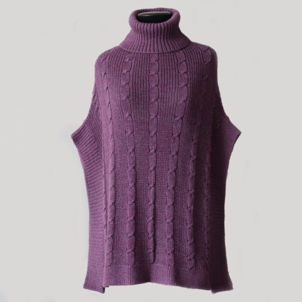 22-2303-NN PFL knitwear producer wholesale poncho / waist coat with cable pattern.