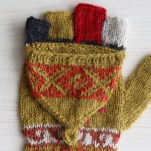 22-4004-NN pfl knitwear manufacturer wholesale hand knitted convertible mittens with pattern.