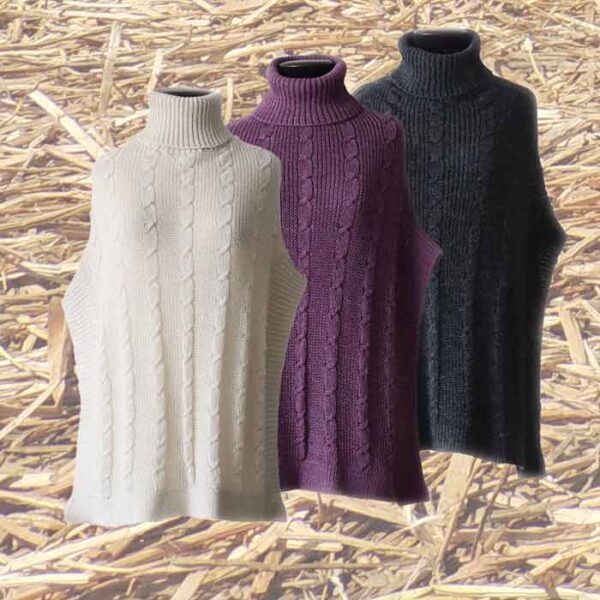 22-2303-NN PFL knitwear producer wholesale poncho / waist coat with cable pattern.