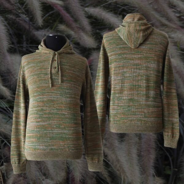 22-2501 pfl knitwear Hooded sweater unisex, baby alpaca, 3 color mix.