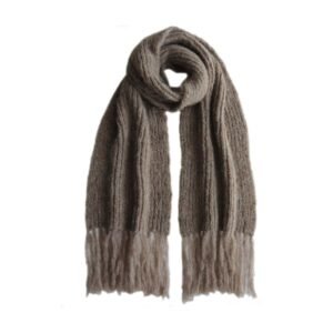 11-2088-NN pfl knitwear wholesale manufacturer scarf rib knitted in a soft alpaca blend with long fringes.