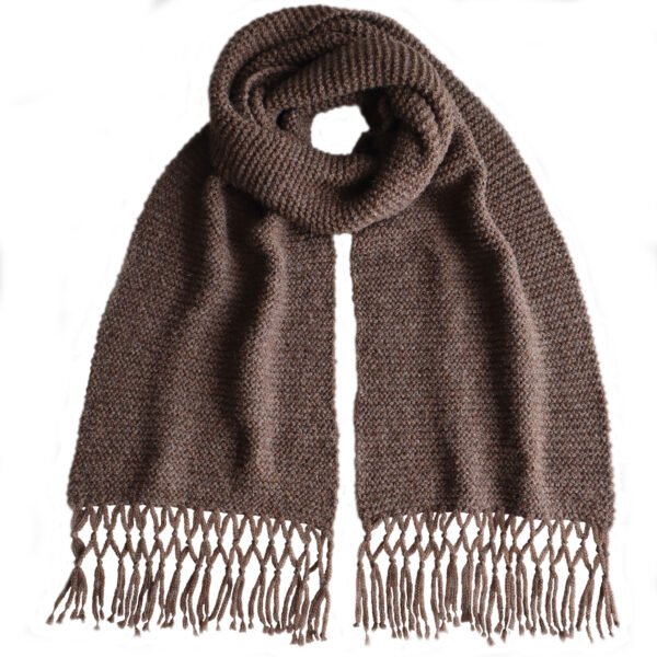 22-4101-NN pfl knitwear wholesale manufacturer scarf alpaca blend hand knitted with knotted fringes.