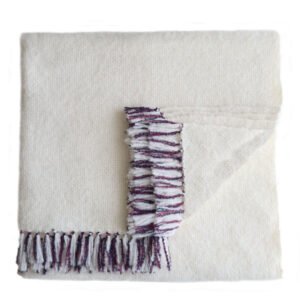 22-9102-NN pfl knitwear wholesale manufacturer Throw / blanket brushed alpaca blend with 3 color fringes, handwoven.