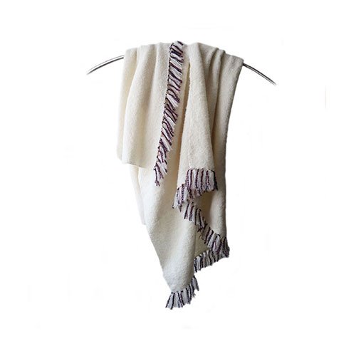 22-9102-NN Throw / blanket brushed alpaca blend with 3 color fringes, handwoven.